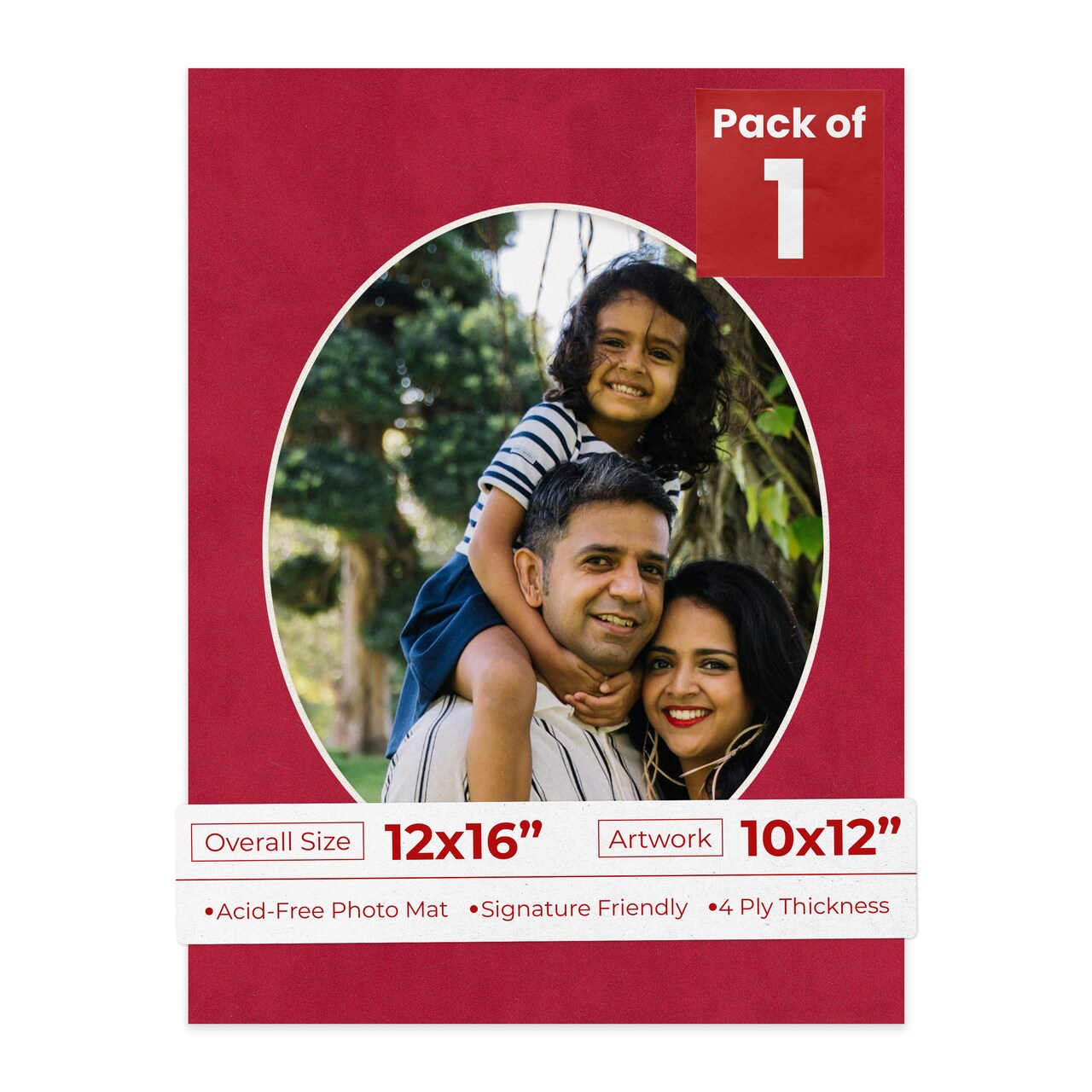 Red Suede Mat Board for 12x16 Frames - Oval Opening for 10x12 Photos